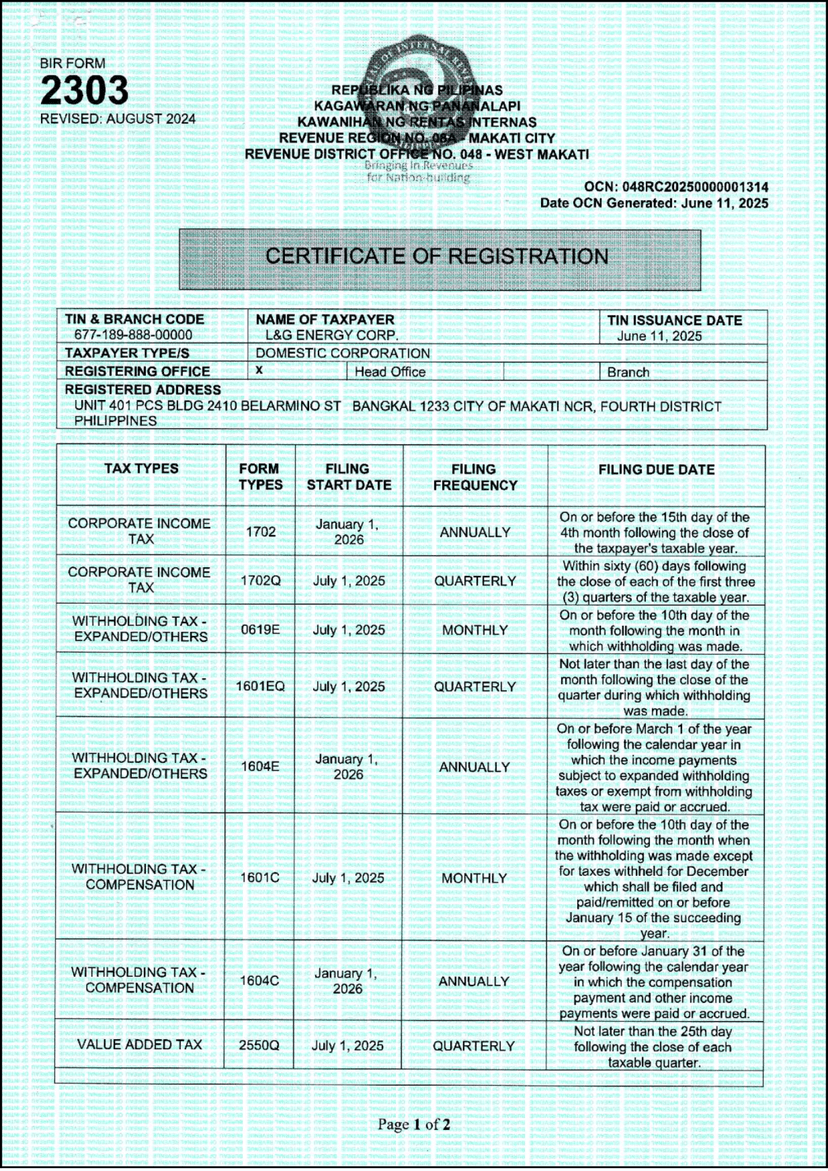 BIR Certificate of Registration